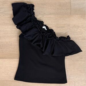 TCEC Black One-Shoulder Ruffled Top